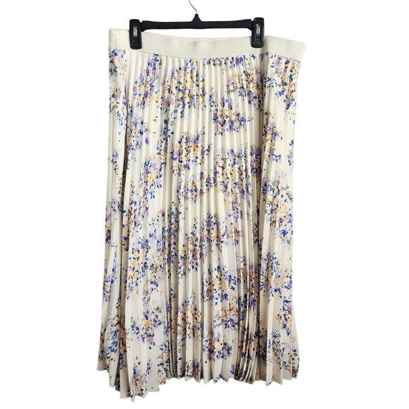 Vince Camuto Womens Off White Floral Accordion Pull On Skirt Size XXL - Picture 2 of 5